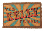 "Personalised 'The Kelly Family' Coir Doormat with Retro Sunburst Design