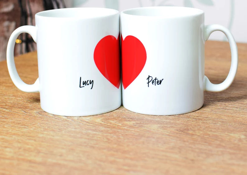Valentines Day Gift His and Hers Drinking Mug Twin Set Love Heart Cups