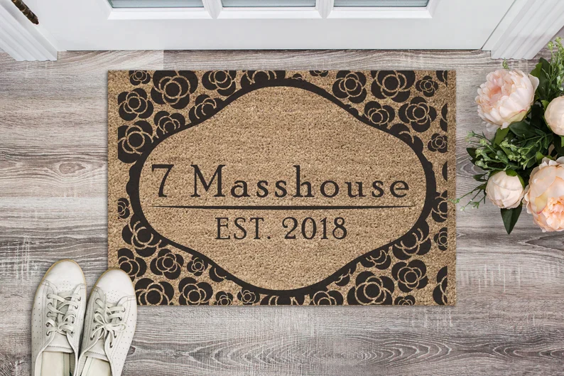7 Masshouse - Roses Personalised Doormat, Est. 2018