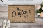 The Clayton's - 'Enter at Your Own Risk' Personalised Coir Doormat