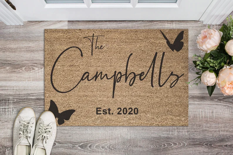 The Campbells Est. 2020 Personalised Coir Doormat with Bird Motif