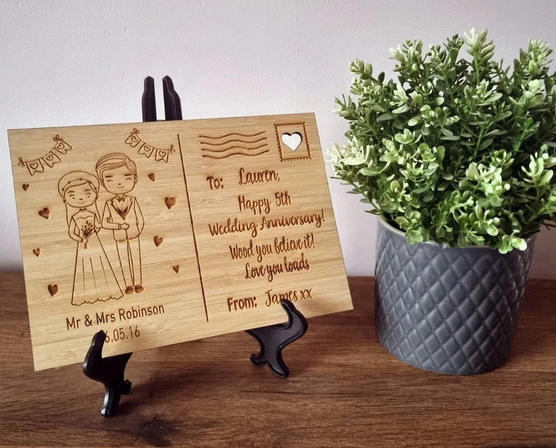 Personalised Stunning, Wooden Post Card. Valentines Card, Birthday, Anniversary