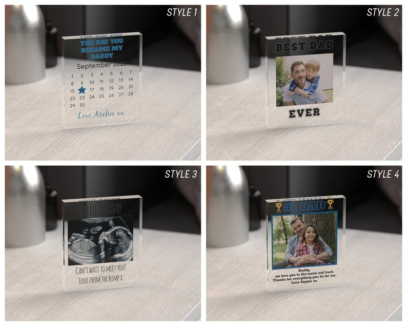 Personalised Glass Photo Block, "Day You Became My Dad" Gift, Custom Father's Day Present, UK Made, Keepsake for Dad, Sentimental Dad Gift