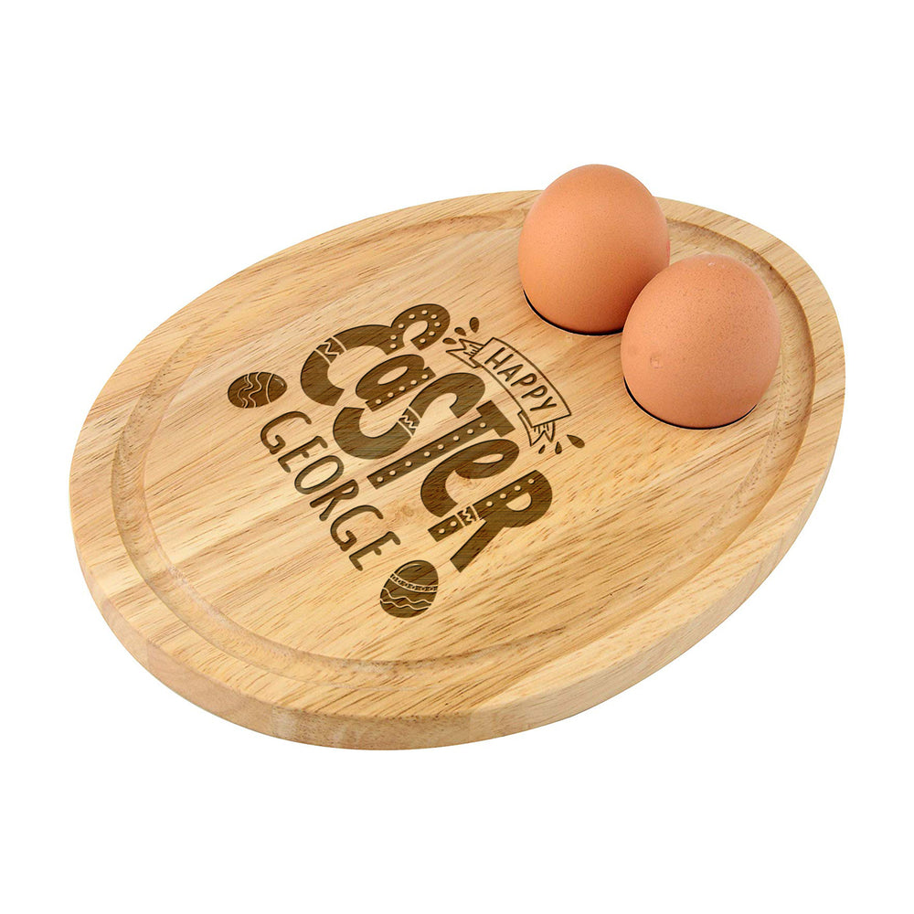 Personalised Wooden Egg & Soldiers Board. Engraved Egg and Toast Breakfast Egg Shaped Serving Board, Easter Gift Idea - Style 2