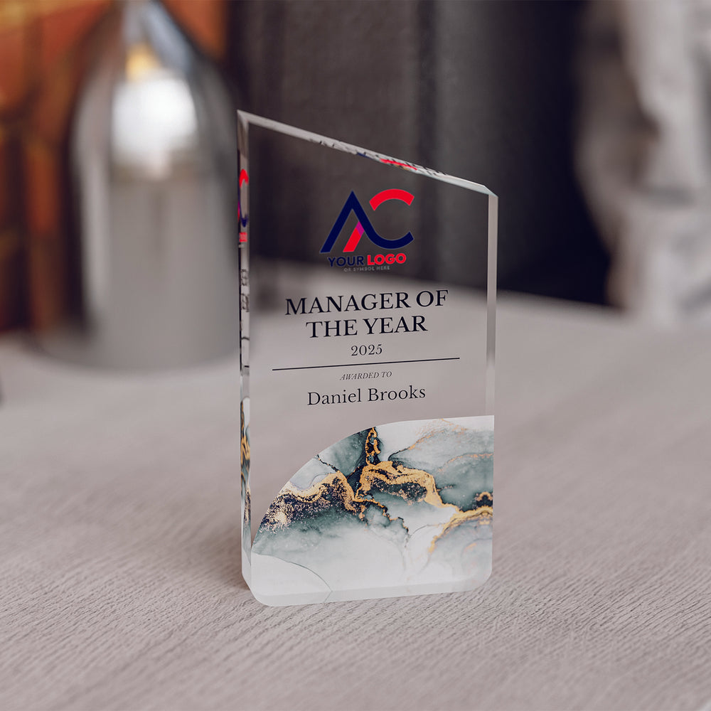 Angled Top Award Trophy – Custom Corporate Recognition Gift with Marble Base