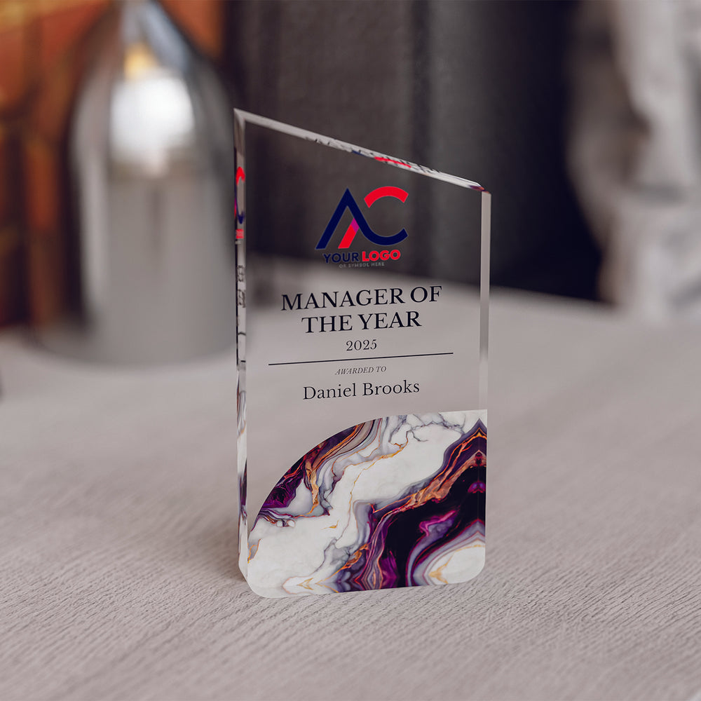 Angled Top Award Trophy – Custom Corporate Recognition Gift with Marble Base