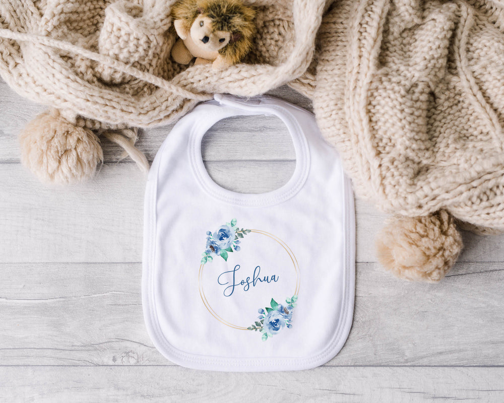 Personalised Baby Sleepsuit, Vest, or Bib – Custom Design with Floral Wreath