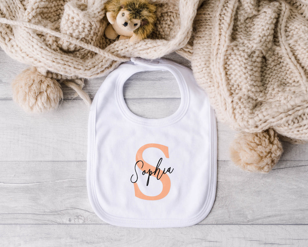 Personalised Baby Vest, Sleepsuit, or Bib – Custom Name with Initial Design