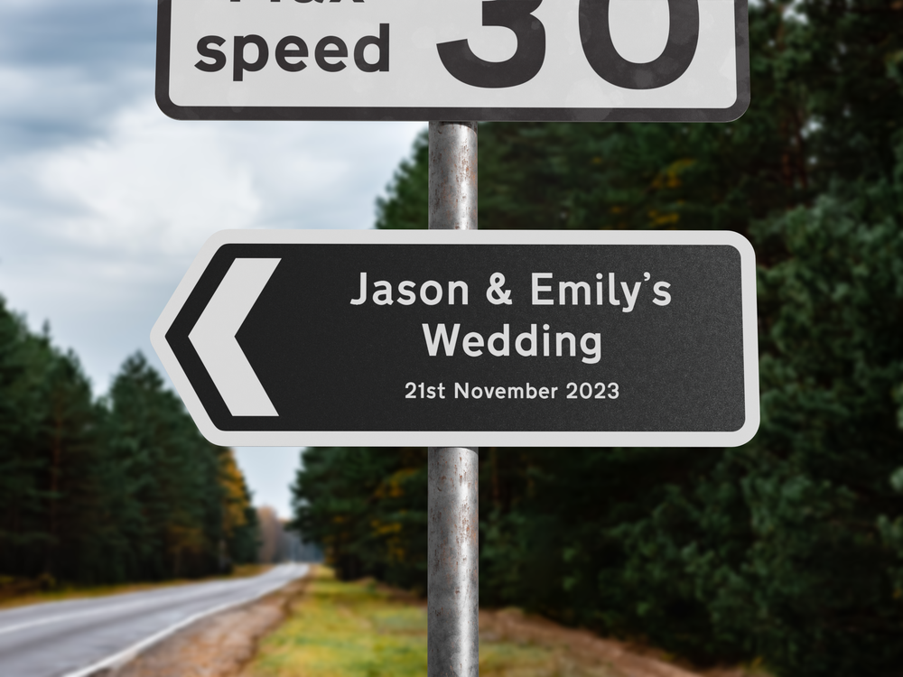 Personalised Metal Direction Wedding Sign - Black