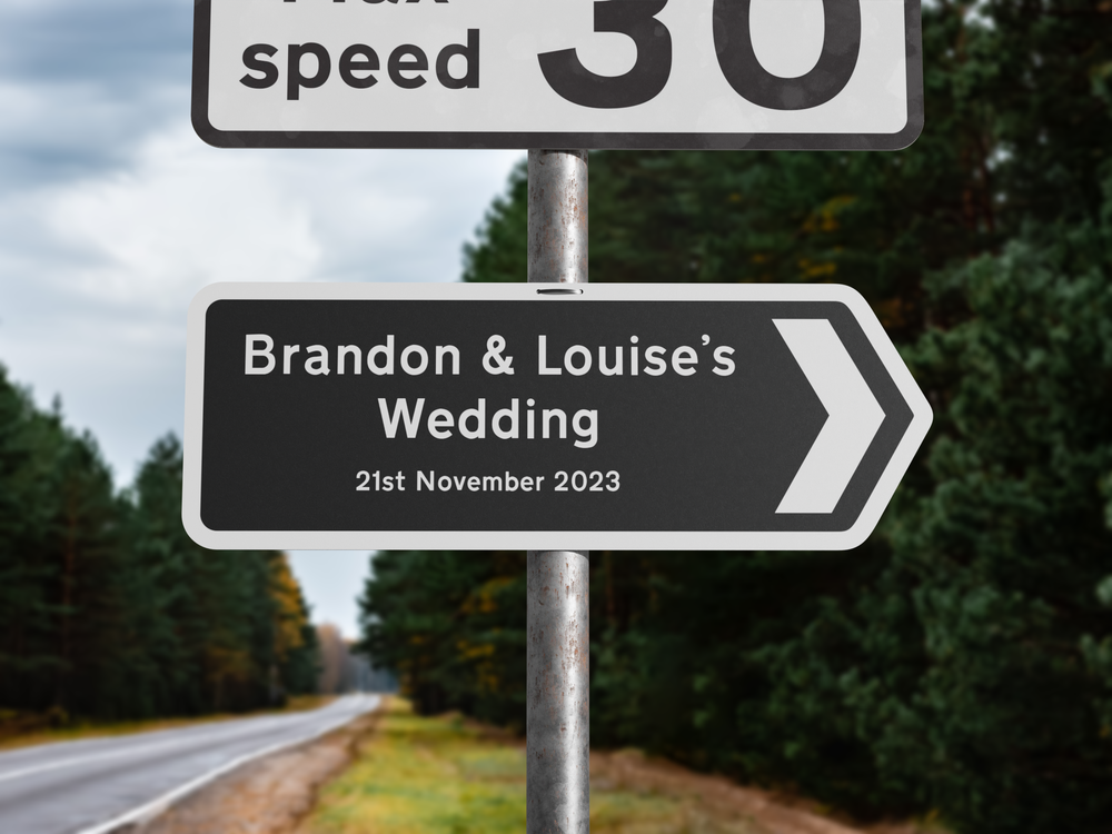 Personalised Metal Direction Wedding Sign - Black