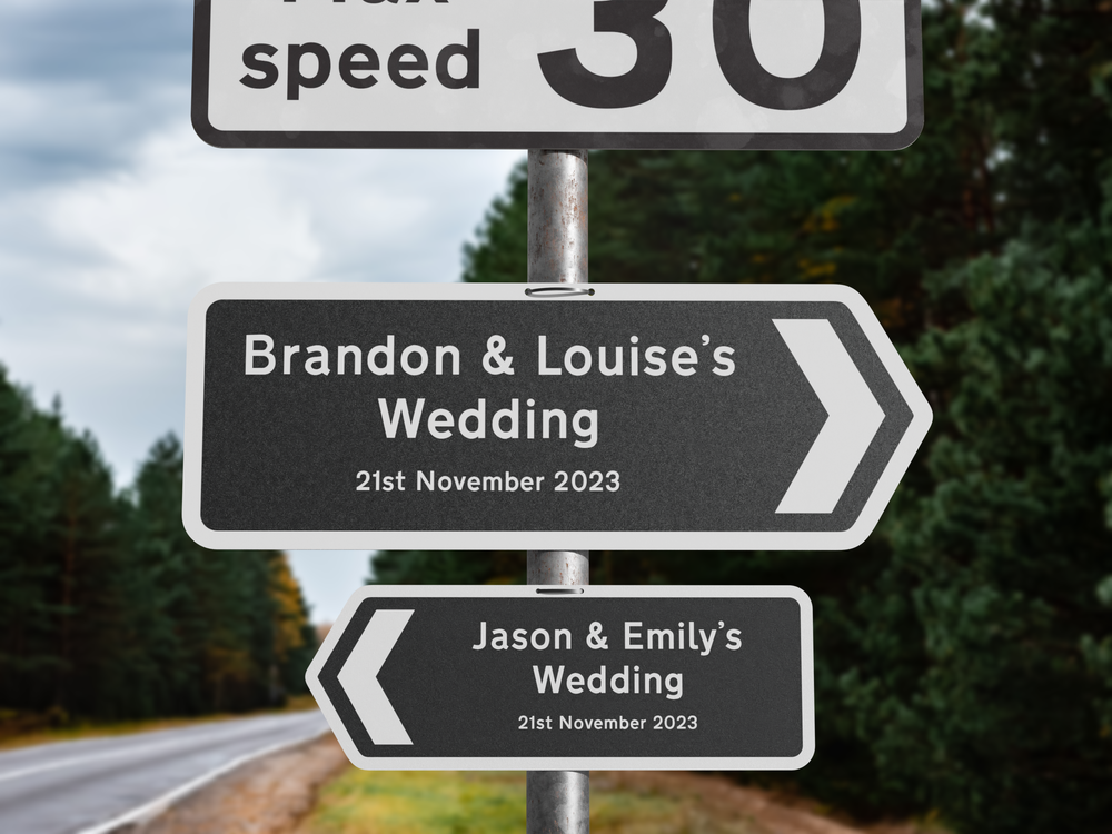 Personalised Metal Direction Wedding Sign - Black