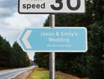 Personalised Metal Direction Wedding Sign - Blue