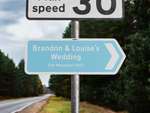 Personalised Metal Direction Wedding Sign - Blue