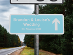 Personalised Rectangle Metal Wedding Sign – Direction Road Arrow Sign Blue