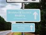 Personalised Rectangle Metal Wedding Sign – Direction Road Arrow Sign Blue