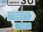 Personalised Metal Direction Wedding Sign - Blue