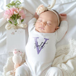 Personalised Baby Vest, Sleepsuit, or Bib – Custom Name with Initial Design