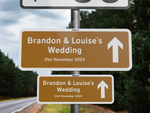 Personalised Rectangle Metal Wedding Sign – Direction Road Arrow Sign Brown