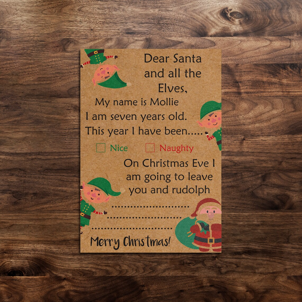 Personalised 2 Piece A4 Christmas Letter to Santa & Wish List - Eco-Friendly Recycled Kraft Card - UK Handcrafted Festive Keepsake 🎄💌