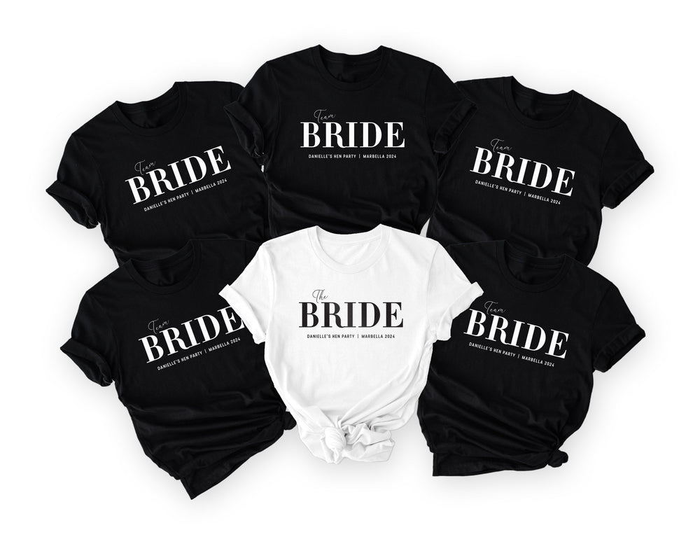 Personalised Hen Party T-Shirts – Team Bride & Bridesmaid Shirts (Style 2)