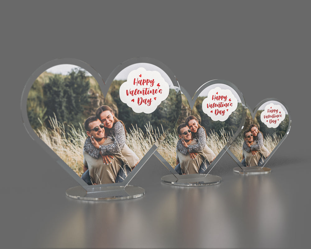 Personalised Heart-Shaped Acrylic Photo Plaque | 3 Sizes | Custom Photo & Text