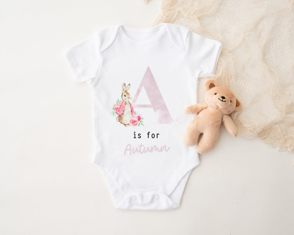 Personalised Pink / Blue Rabbit Initial Babygrow/Sleepsuit