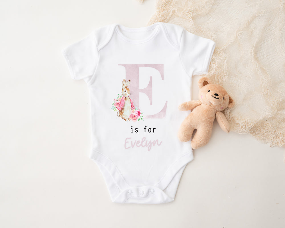 Personalised Pink / Blue Rabbit Initial Babygrow/Sleepsuit