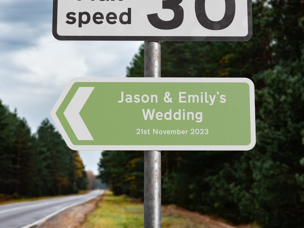 Personalised Metal Direction Wedding Sign - Green