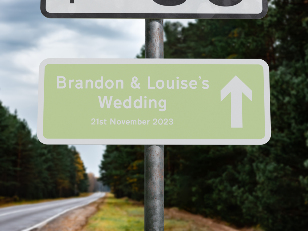 Personalised Rectangle Metal Wedding Sign – Direction Road Arrow Sign Green