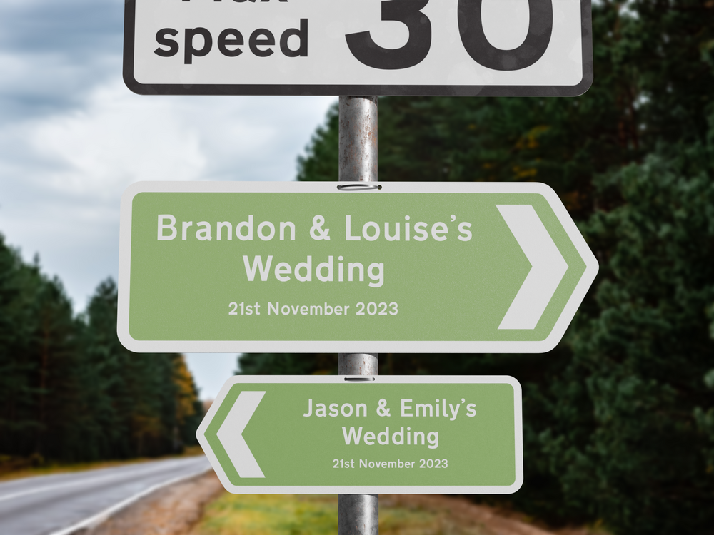 Personalised Metal Direction Wedding Sign - Green