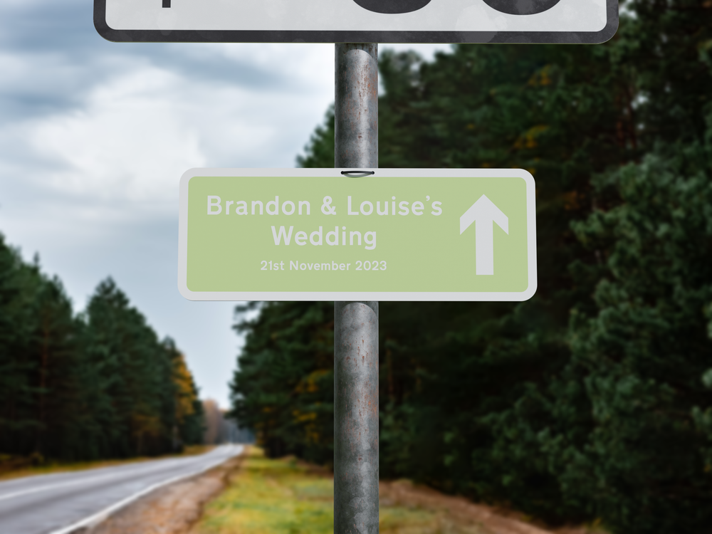 Personalised Rectangle Metal Wedding Sign – Direction Road Arrow Sign Green