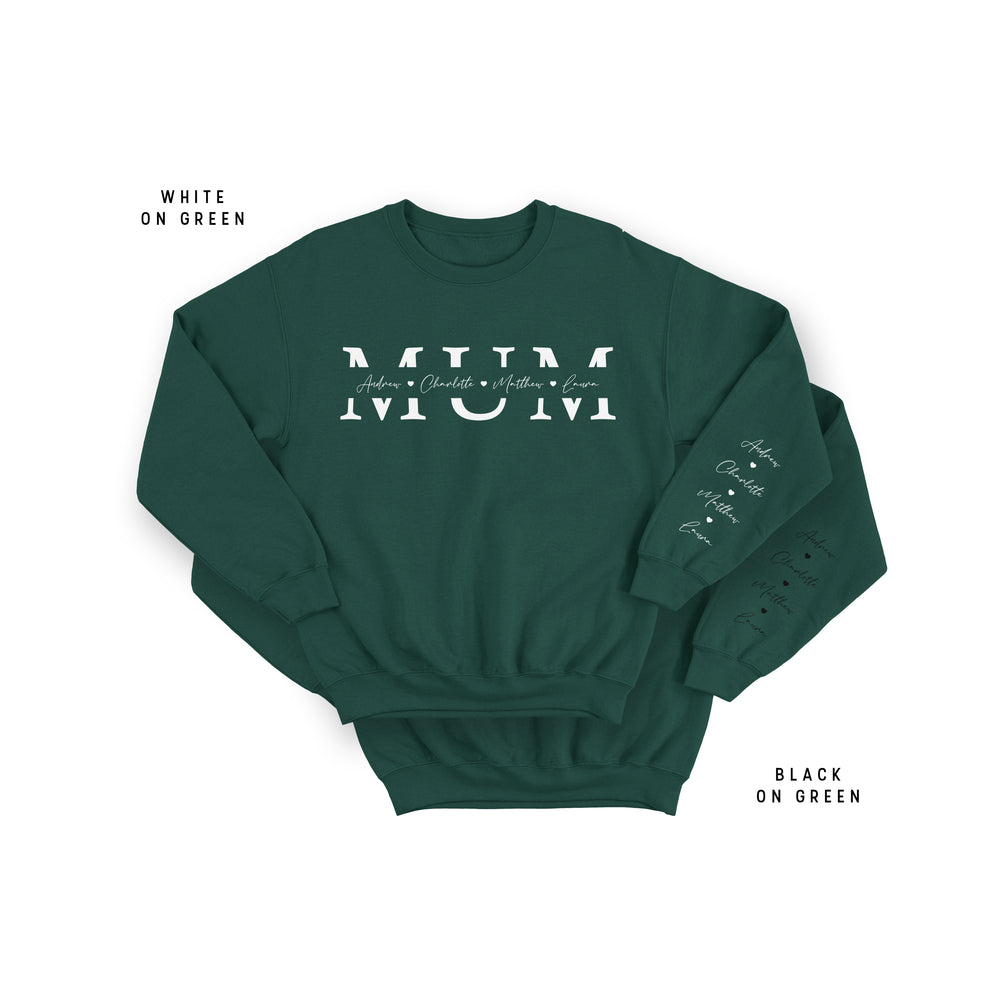 Personalised Mum Monogram Sweatshirt – Custom Names on Chest & Sleeve