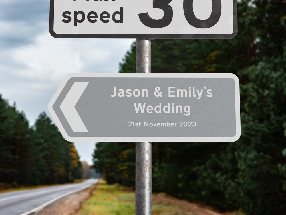 Personalised Metal Direction Wedding Sign - Grey