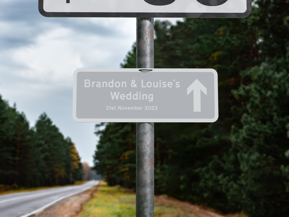 Personalised Rectangle Metal Wedding Sign – Direction Road Arrow Sign Grey