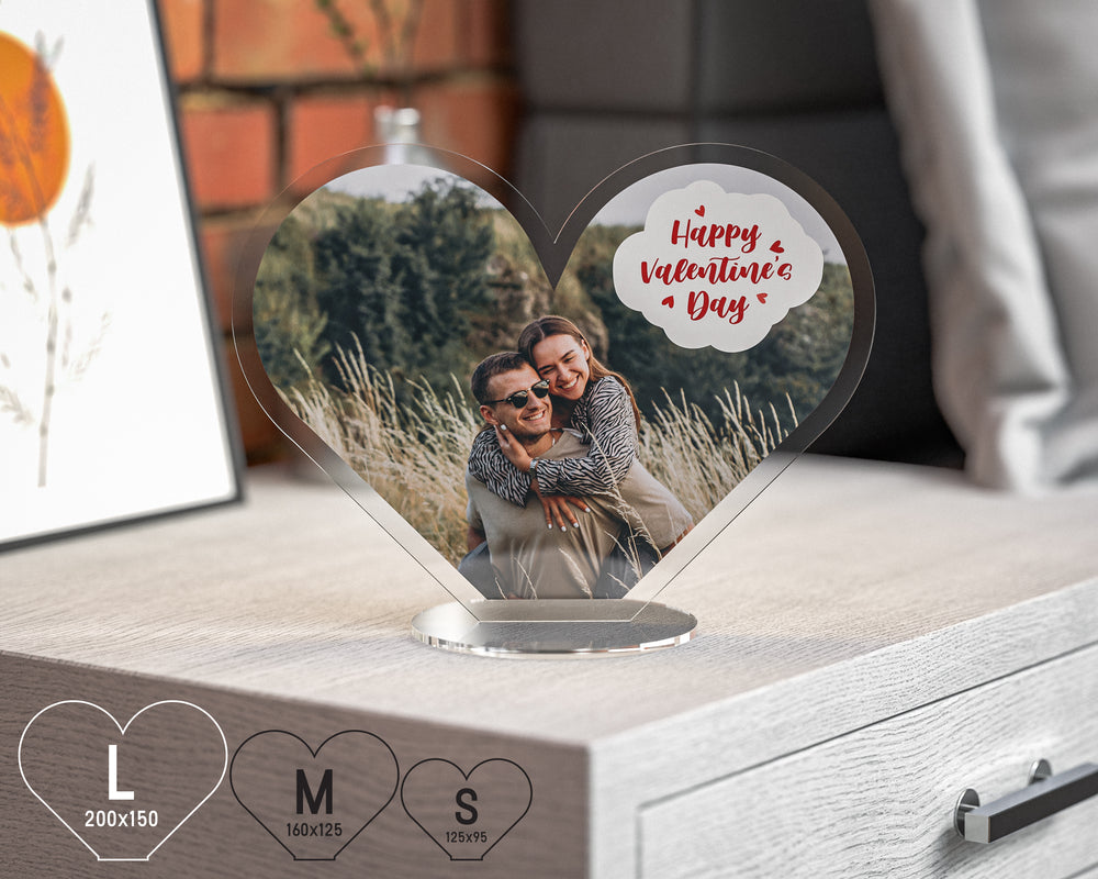 Personalised Heart-Shaped Acrylic Photo Plaque | 3 Sizes | Custom Photo & Text