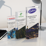 Personalised Corporate Trophy – Custom Engraved Clear Acrylic Award with Marble Base