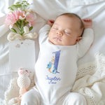 Personalised First Birthday Baby Vest – Custom Name Bodysuit – 1st Birthday Outfit with Rabbit Design
