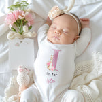 Personalised Pink / Blue Rabbit Initial Babygrow/Sleepsuit