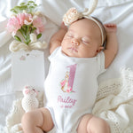 Personalised First Birthday Baby Vest – Custom Name Bodysuit – 1st Birthday Outfit with Rabbit Design
