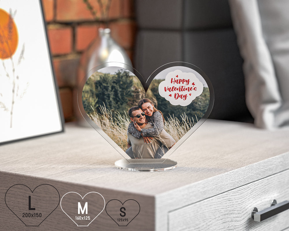 Personalised Heart-Shaped Acrylic Photo Plaque | 3 Sizes | Custom Photo & Text