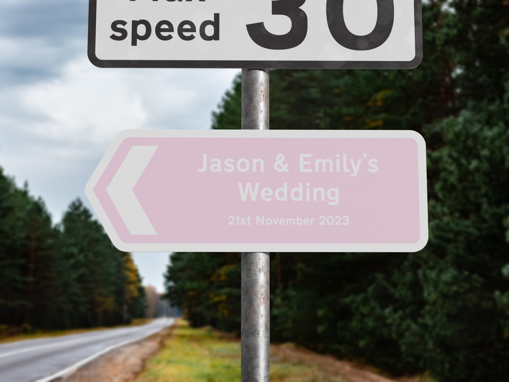 Personalised Metal Direction Wedding Sign - Pink