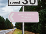 Personalised Metal Direction Wedding Sign - Pink