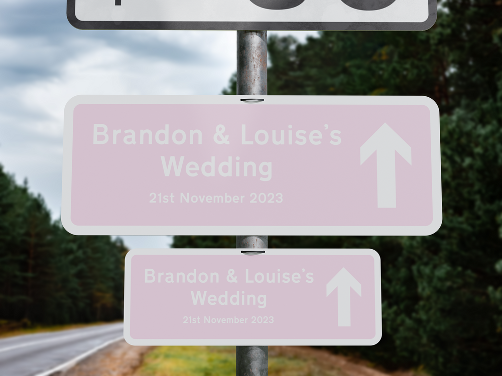 Personalised Rectangle Metal Wedding Sign – Direction Road Arrow Sign Pink