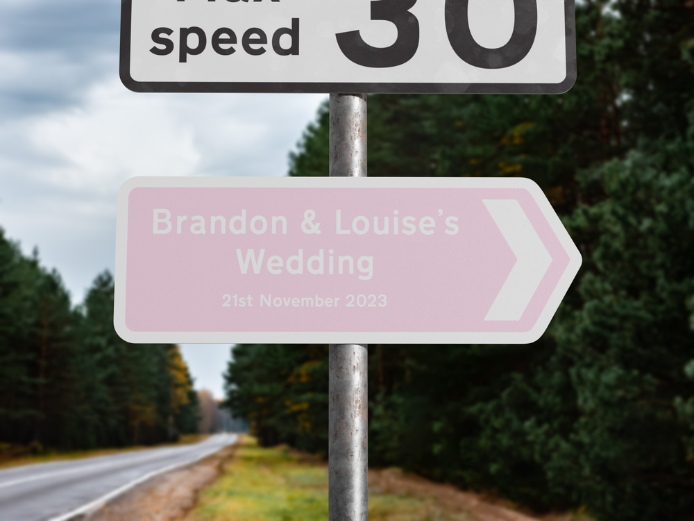 Personalised Metal Direction Wedding Sign - Pink