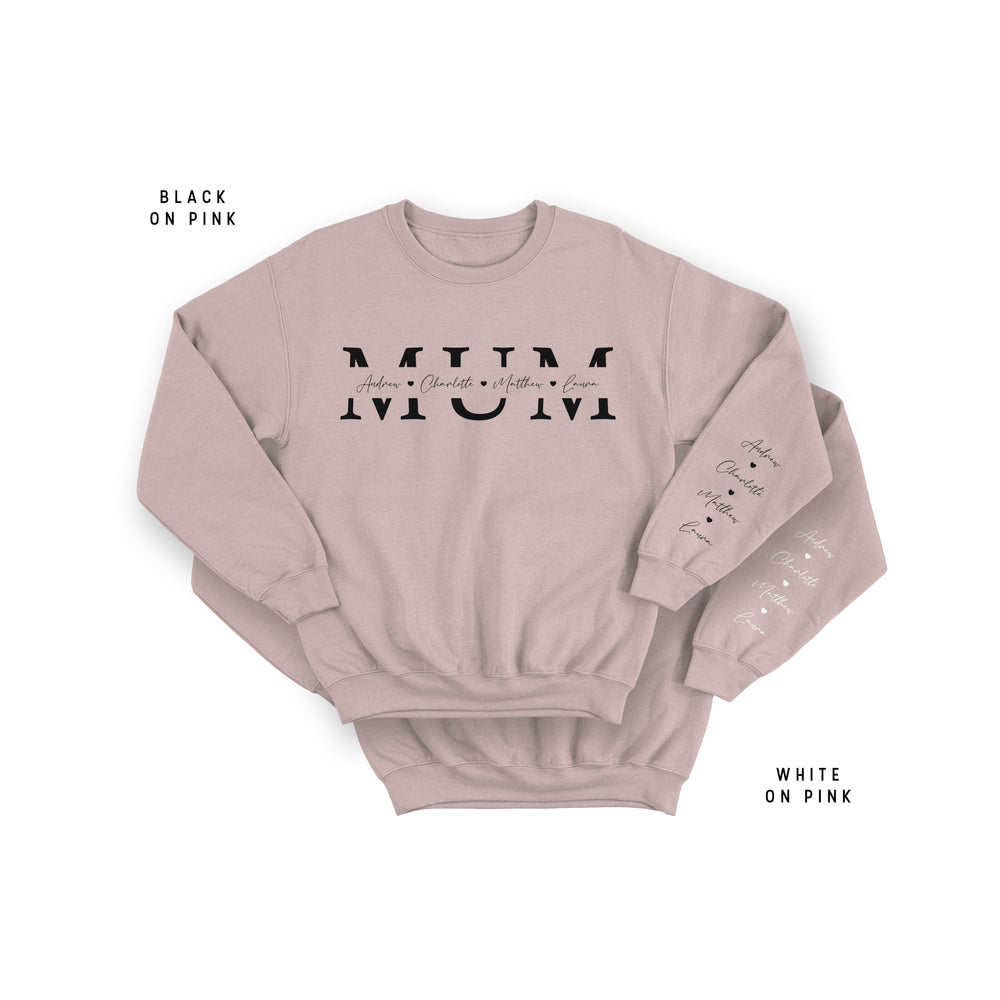 Personalised Mum Monogram Sweatshirt – Custom Names on Chest & Sleeve