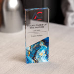 Custom Acrylic Award | Personalised Rectangle Trophy with Marble Base | Modern Staff & Team Trophies