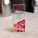Custom Acrylic Award | Personalised Rectangle Trophy with Marble Base | Modern Staff & Team Trophies