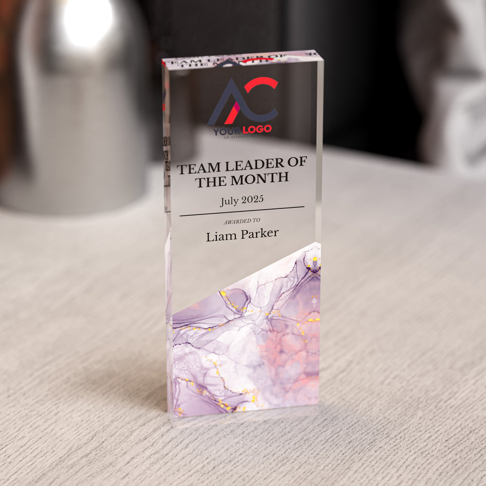 Custom Acrylic Award | Personalised Rectangle Trophy with Marble Base | Modern Staff & Team Trophies