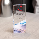 Custom Acrylic Award | Personalised Rectangle Trophy with Marble Base | Modern Staff & Team Trophies