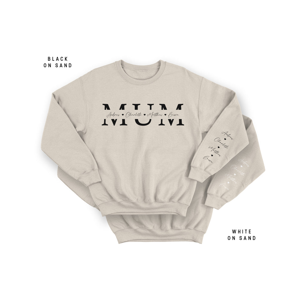 Personalised Mum Monogram Sweatshirt – Custom Names on Chest & Sleeve